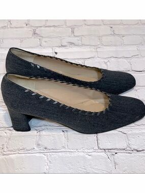 VAN ELI Career Pumps Gray Stitched Edges Block Heel-7.5